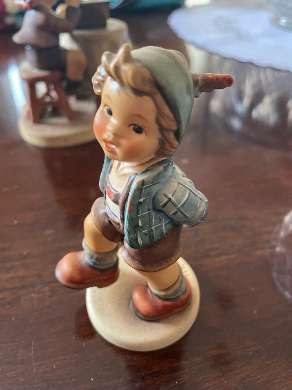 Goebel Hummel Boy Figurine in Blue, Brown, Tan and Red
